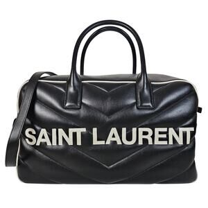 Saint Laurent Calfskin Miles Logo Bowler Duffel Bag Black